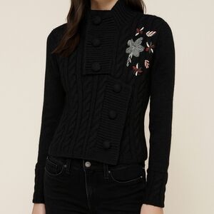 Geral Paris Black Cableknit Embroidered Turtleneck Sweater Size XS Small NWT